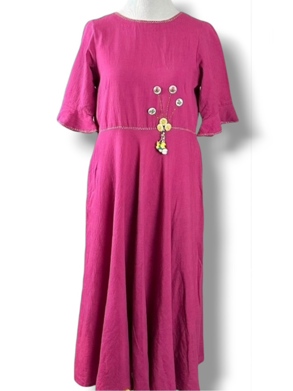 Anthropologie Oracra Handmade Whimsical Embellished Midi Dress Embroidered